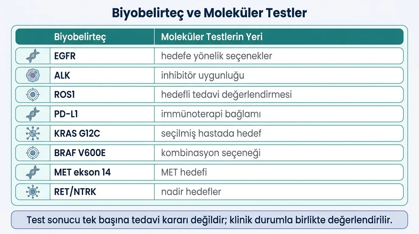 Akciğer kanseri biyobelirteçler tablosu