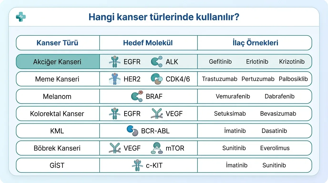Hedefe yönelik tedavi endikasyonlar karşılaştırma tablosu