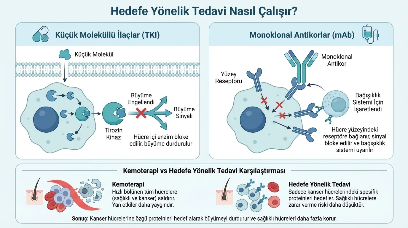 Hedefe yönelik tedavi etki mekanizması infografik