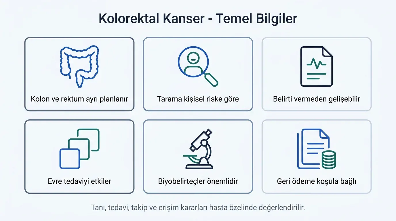 Kolorektal kanser temel bilgiler ikon seti