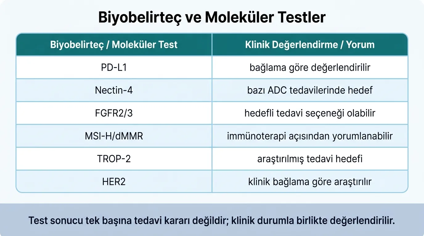 Mesane kanseri biyobelirteç karşılaştırma tablosu
