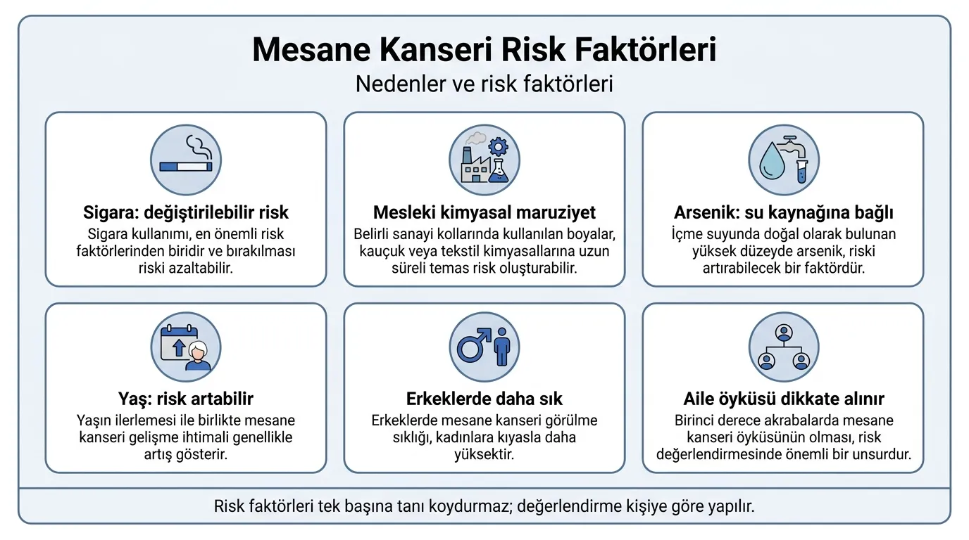 Mesane kanseri risk faktörleri infografik