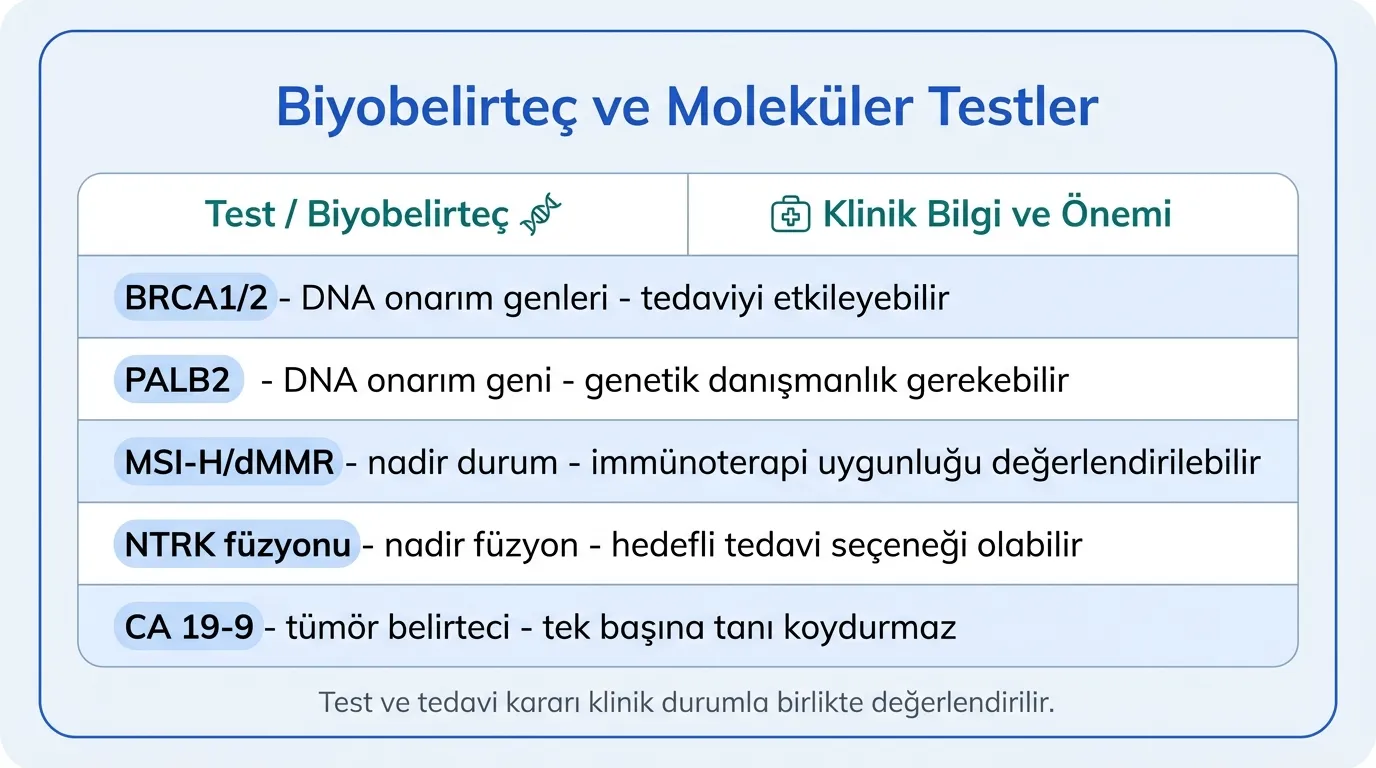 Pankreas kanseri biyobelirteç karşılaştırma tablosu